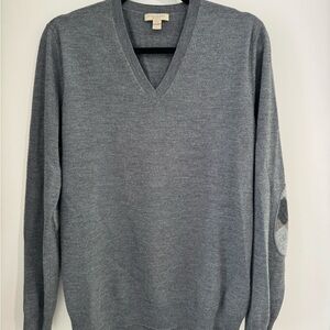 Burberry men’s dark gray elbow patch wool sweater